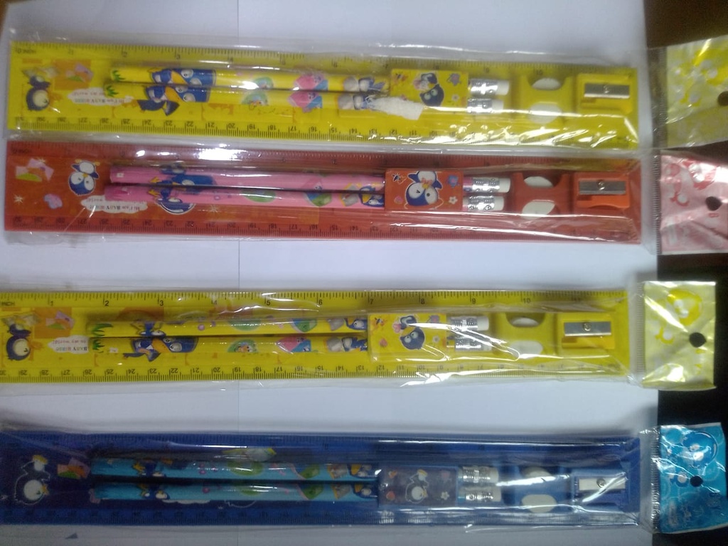 Kit escolar c/ 2 lápis com borracha, Régua